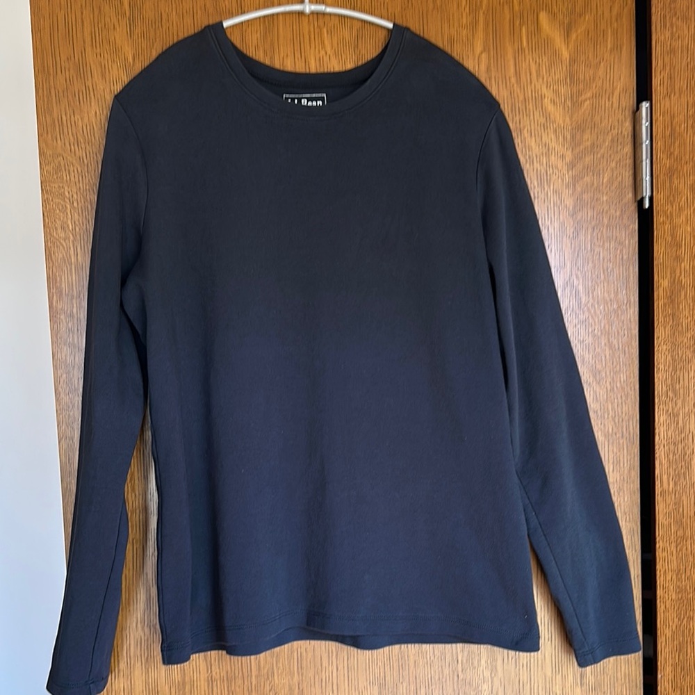 L.L. Bean Black Long Sleeve Tee with Textured Crewneck